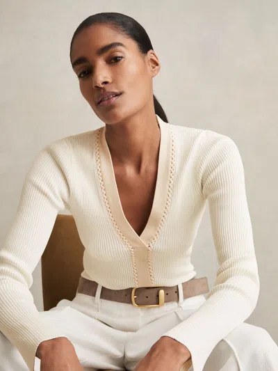 Reiss Ivory Craft-stitch Rib-knit Top In White