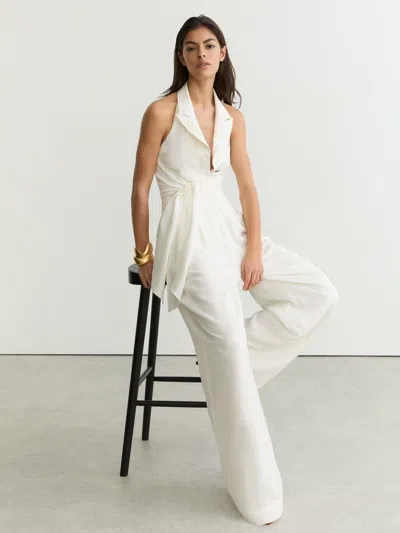 Reiss Ivory Cream Tie-front Wide-leg Jumpsuit With Linen In White