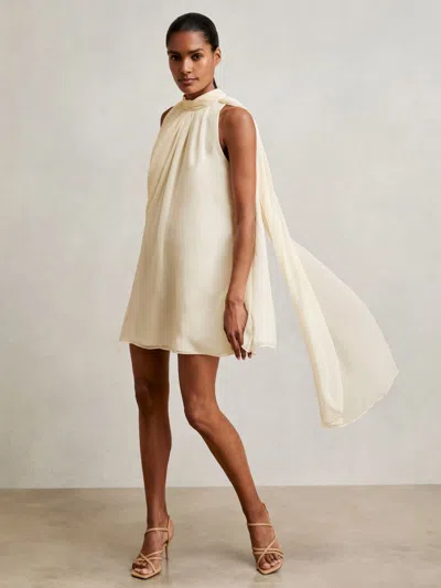 Reiss Ivory Draped Chiffon Sleeveless Mini Dress In White