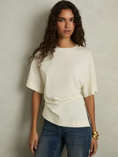 Reiss Ivory Draped Crew-neck T-shirt With Cotton In White