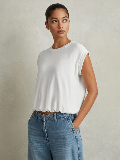 Reiss Ivory Elasticated Hem Raglan Sleeve Top In White