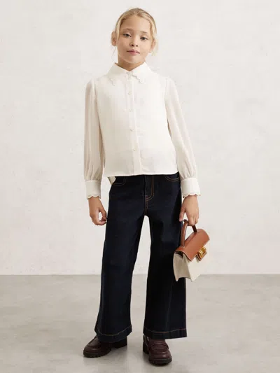 Reiss Kids'  Ivory Elia 9-13 Yrs Scallop-edge Button-through Shirt In White