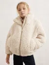Reiss Ivory Faux-shearling Funnel-neck Coat In Multi