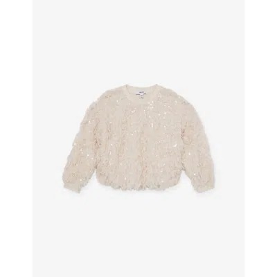 REISS IVORY FEATHER-EFFECT WOVEN TOP