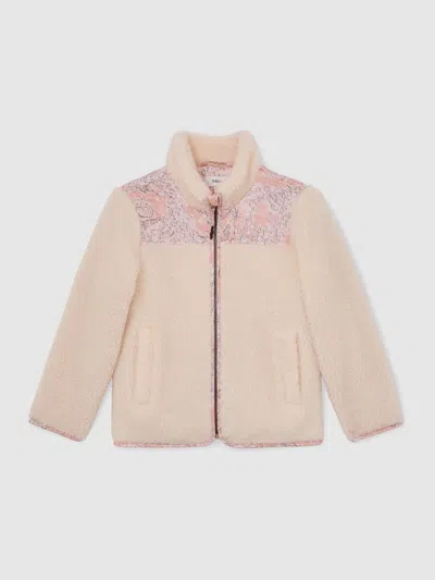 Reiss Ivory Fenella 13-14 Yrs Floral-panel Fleece Jacket In Neutral