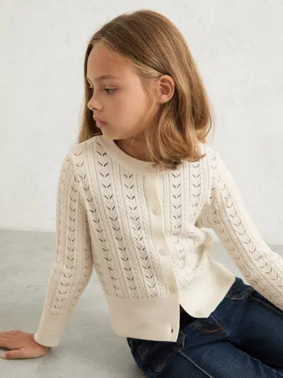Reiss Ivory Flo 3-9 Yrs Wool-cotton Pointelle Cardigan In Blue