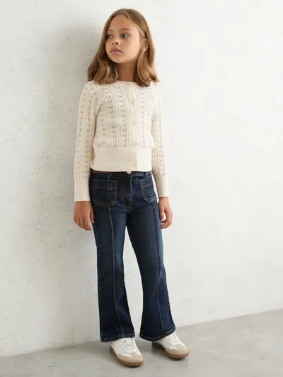Reiss Ivory Flo 9-13 Yrs Wool-cotton Pointelle Cardigan In Green