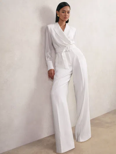 Reiss Ivory Sheer-sleeve Wide-leg Tuxedo Jumpsuit In White