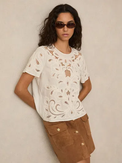 Reiss Ivory Floral Cut-out Embroidery Top