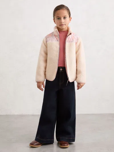 Reiss Ivory Floral-panel Fleece Jacket In Multi