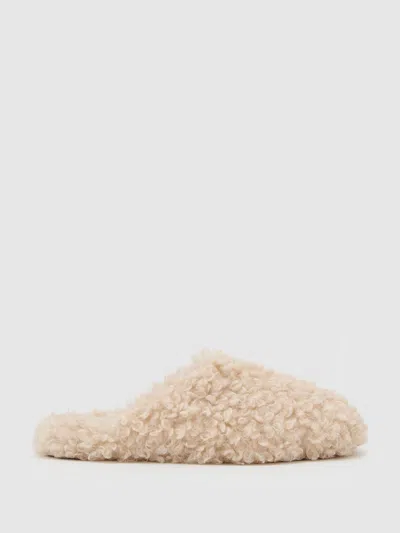 Reiss Ivory Freya Borg Mule Slippers In Neutral