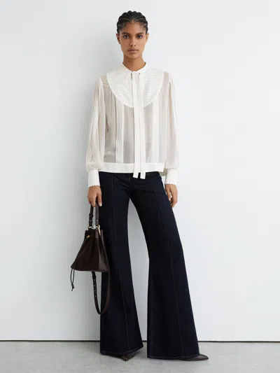 Reiss Ivory Georgette Tie-neck Beaded Blouse In White