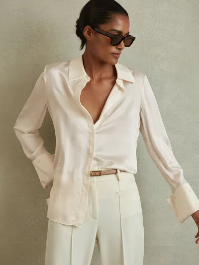 Reiss Ivory Hailey Silk Double-cuff Button-through Shirt In Neutral