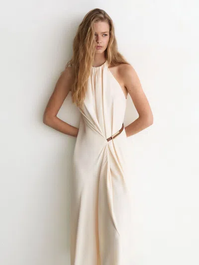 Reiss Evie Halter Neck Handkerchief Hem Midi Dress In White