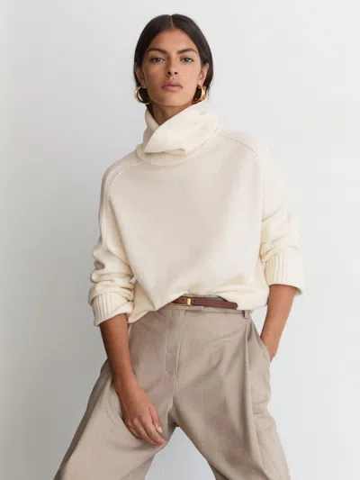 Reiss Ivory Harriet Wool-cashmere Roll-neck Jumper In White