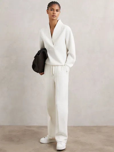 Reiss Ivory Interlock Shawl-neck Sweatshirt With Modal In White