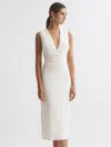 Reiss Ivory Jayla Fitted Wrap Design Midi Dress In White