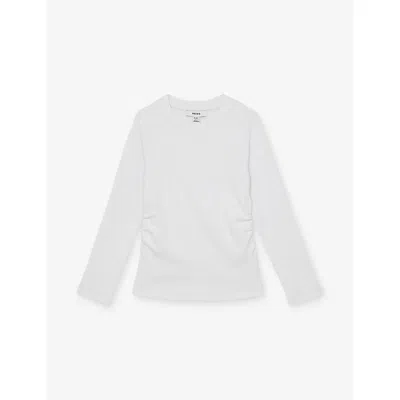 Reiss Kids' Ivory Kenny Ruched Long-sleeve Stretch-cotton T-shirt 4-9 In White