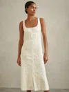 Reiss Ivory Clarice Linen Broderie Midi Dress In White