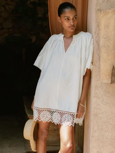 Reiss Ivory Linen Embroidered Shift Dress In White