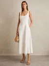 Reiss Womens Ivory Elise Floral-embroidered Linen Midi Dress In White