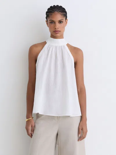 Reiss Ivory Linen Sleeveless Scarf-neck Top In White