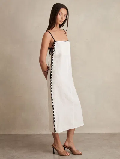 Reiss Ivory Linen Whipstitch Tie-strap Midi Dress In White