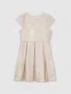 Reiss Girls Cream Cotton Floral Cap Sleeve Pleated Dress