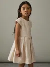Reiss Girls Cream Cotton Floral Cap Sleeve Pleated Dress