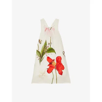 Reiss Kids' Ivory Nybg Aria Floral-print Linen-blend Maxi D In White