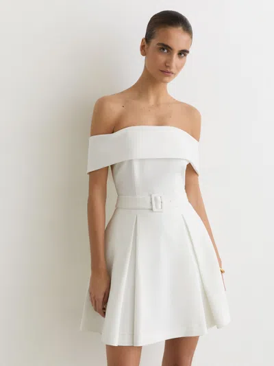 Reiss Ivory Off-shoulder Mini Dress In White