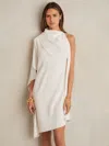 Reiss Ivory Ellery One Shoulder Draped Mini Dress In White