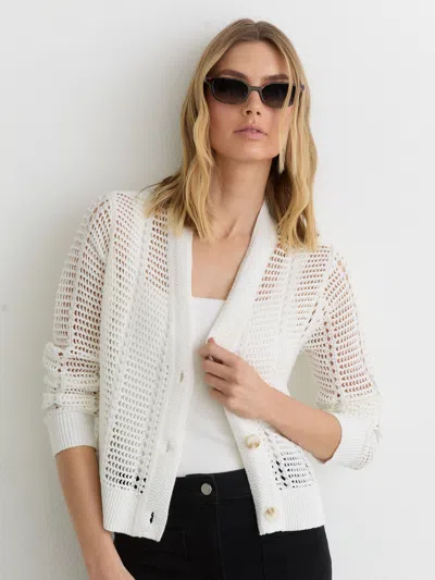 Reiss Ivory Open-knit Button-through Cardigan In White