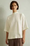 Reiss Ivory Oversized Rib Neck T-shirt In Ivory