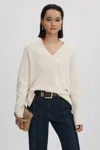 Reiss Ivory Seren Oversized Wool Cashmere V-neck Jumper In Ivory