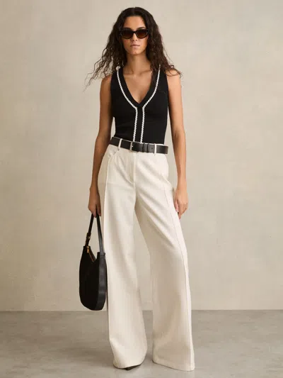 Reiss Ivory Palazzo Tailored Trousers In Animal Print