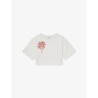 Reiss Kids' Ivory Palmer Palm-tree Short-sleeve Cotton T-shirt 4 In White