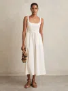 Reiss Ivory Perforated-knit Cotton-skirt Midi Dress In White
