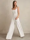 Reiss Ivory Perforated-knit Wide-leg Jumpsuit In White