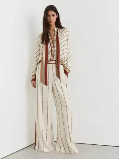 Reiss Ivory Petite Chain-print Wide-leg Trousers In White