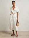 Reiss Ivory Petite Linen Belted Midi Shirt Dress In White
