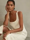 Reiss Ivory Clarice Petite Linen Broderie Midi Dress In Neutral
