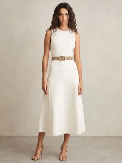 Reiss Ivory Petite Seam Detail Knitted Midi Dress In White