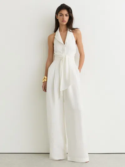 Reiss Ivory Petite Tie-front Wide-leg Jumpsuit With Linen In White