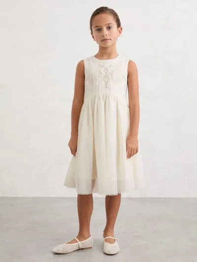REISS REISS IVORY PHOEBE 3-9 YRS LACE-DETAIL TULLE-SKIRT DRESS