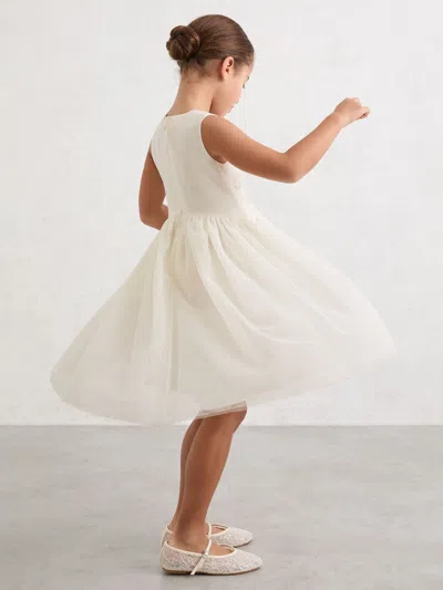 Reiss Kids' Ivory Lace-detail Tulle-skirt Dress In White