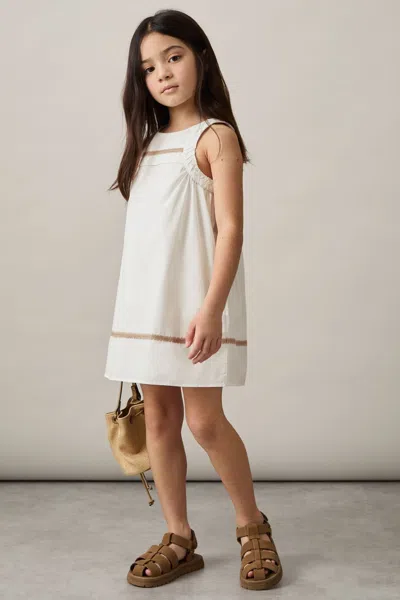 Reiss Ivory Plaited Trim Sleeveless Dress