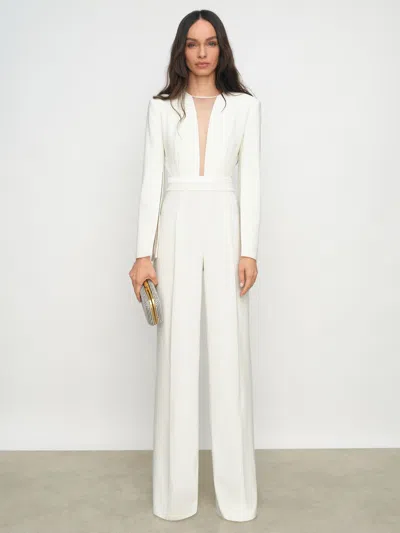 Reiss Ivory Plunge-neck Split-sleeve Jumpsuit In White