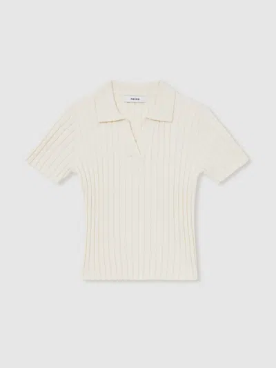 Reiss Ivory 13-14 Yrs Rib-knit Polo Top In White