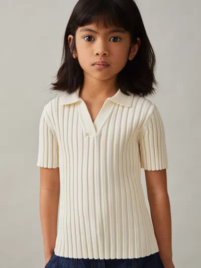 Reiss Kids' Ivory Poppy 9-13 Yrs Rib Knit Polo Top In Neutral